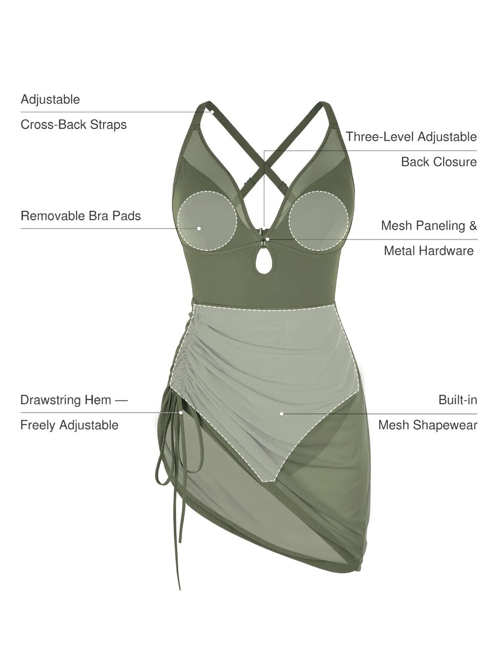 Sculpting Curve Mesh Skirt One-Piece Swimsuit - Picture 4 of 10